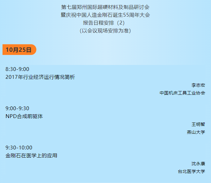 第七屆鄭州國際超硬材料及制品研討會暨慶祝中國人造金剛石誕生55周年大會報(bào)告日程安排及報(bào)告概要（2）