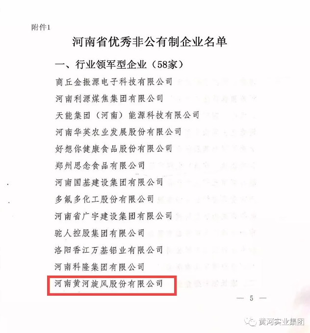 黃河旋風(fēng)榮獲“河南省優(yōu)秀非公有制企業(yè)（行業(yè)領(lǐng)軍型）”榮譽稱號